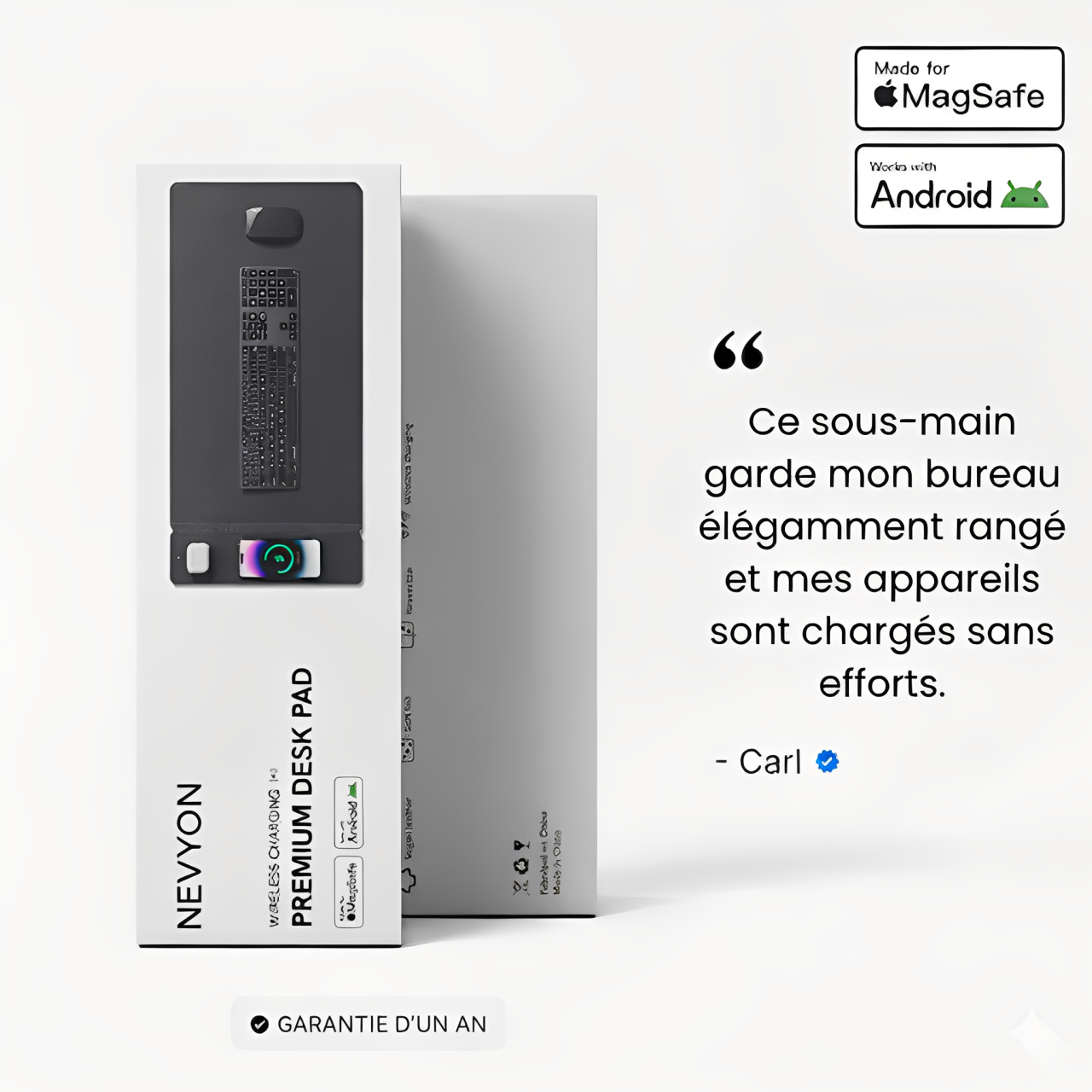 Tapis de souris NEVYON – Recharge sans fil magnétique détachable - NEVYON