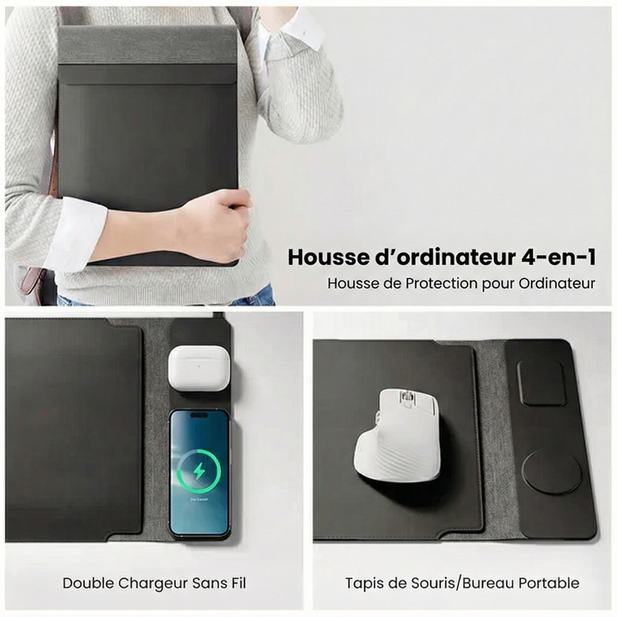 Housse PC Portable 4-en-1 avec Chargeur Sans Fil Intégré - NEVYON